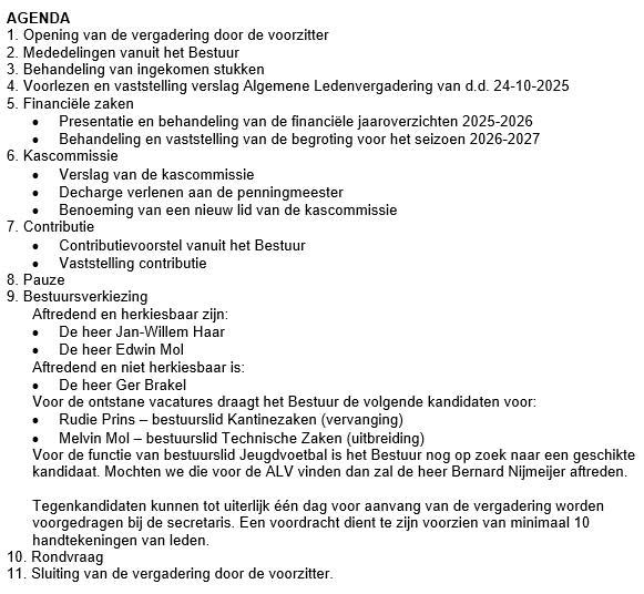 Agenda Algemene Ledenvergadering V.V. Noordscheschut