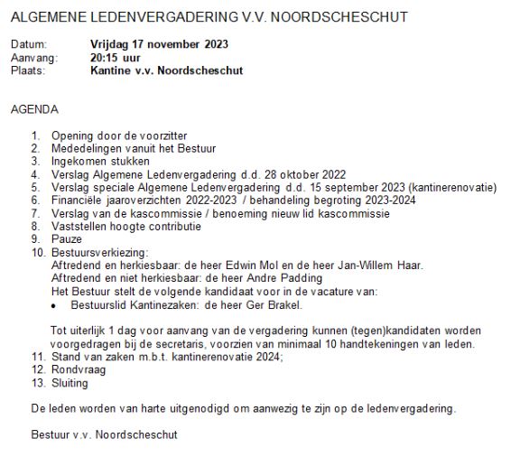 Agenda jaarvergadering 17-11-2023